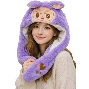 Lafufu/Labubu Purple Animal Bunny Ear Hat Pop Up Cap with Paws New